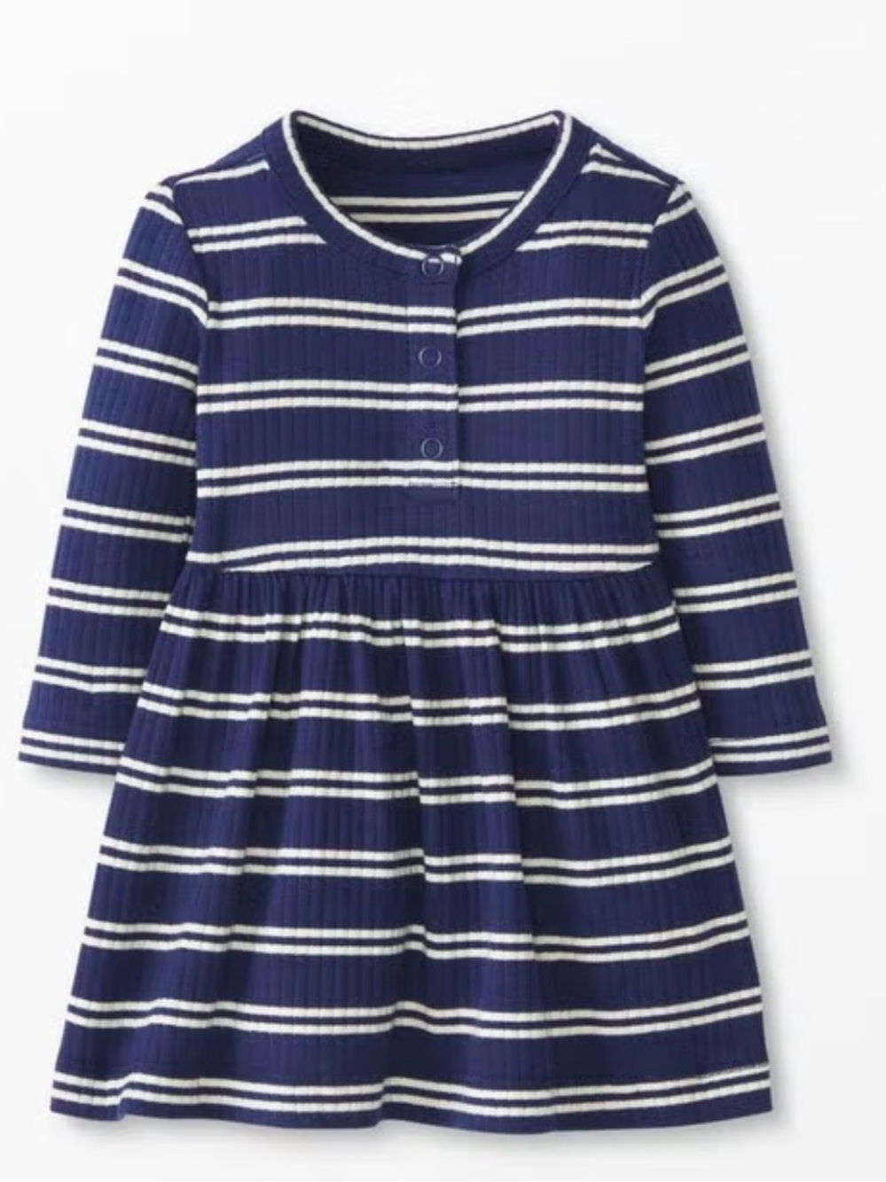 NWOT Hanna Andersson Navy & White Cotton Ribbed Striped Long-Sleeve Dress